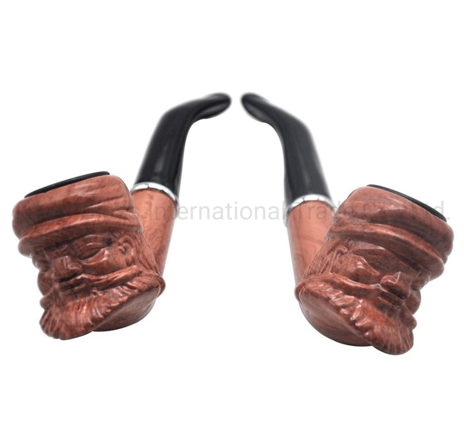 2020 Hot Sale Bearded Old Man with Long Handle and Flat Mouth Wooden Pipe
