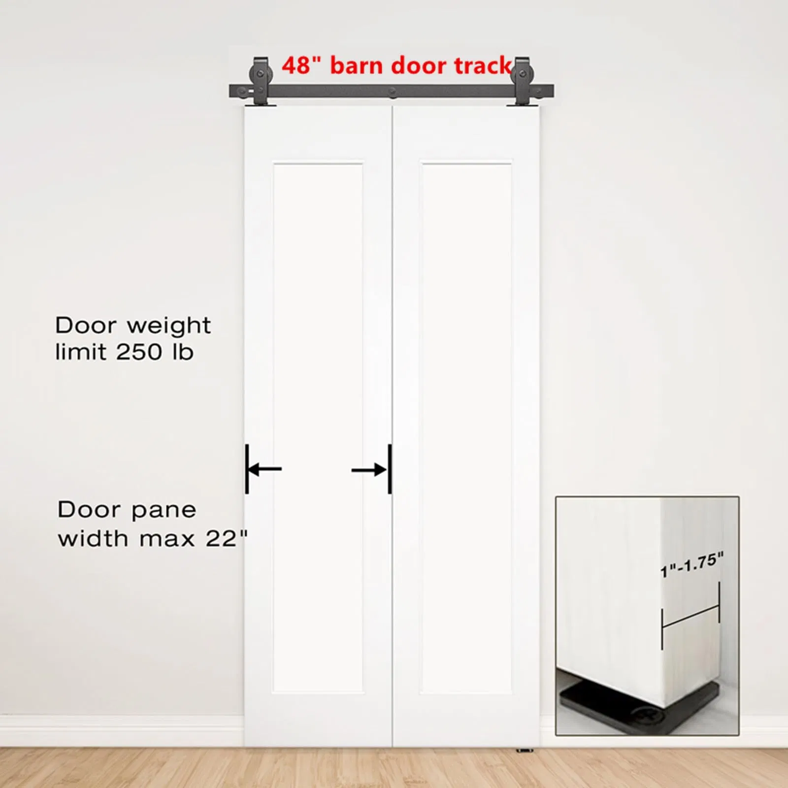 Black Track and Top Mounted Bifold Barn Door Hardware Kit
