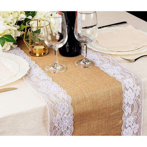 Natural Hessian Jute Lace Burlap Table Runner for Wedding Party Rustic Decor
