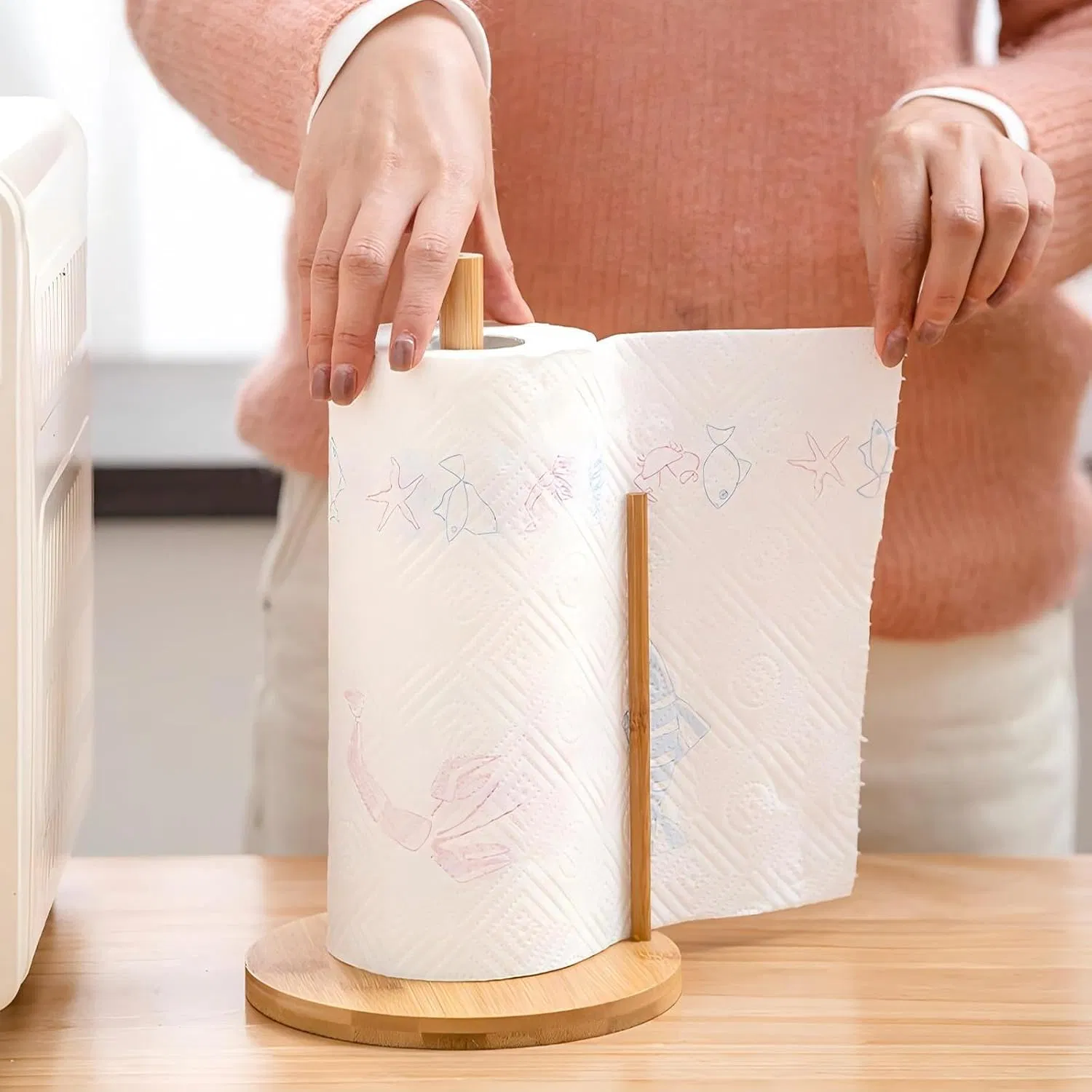 Bamboo Kitchen and Bathroom Dishwashing Non-Woven Paper Roll Holder