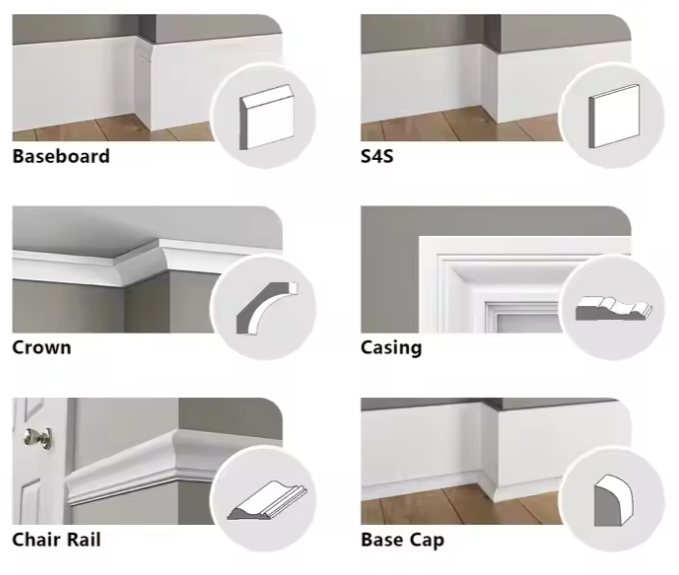 New Design Home Decor White Primed Decorative Furniture Indoor Decoration Door Frame Wall Trim Baseboard Wood Moulding Molduras Pared