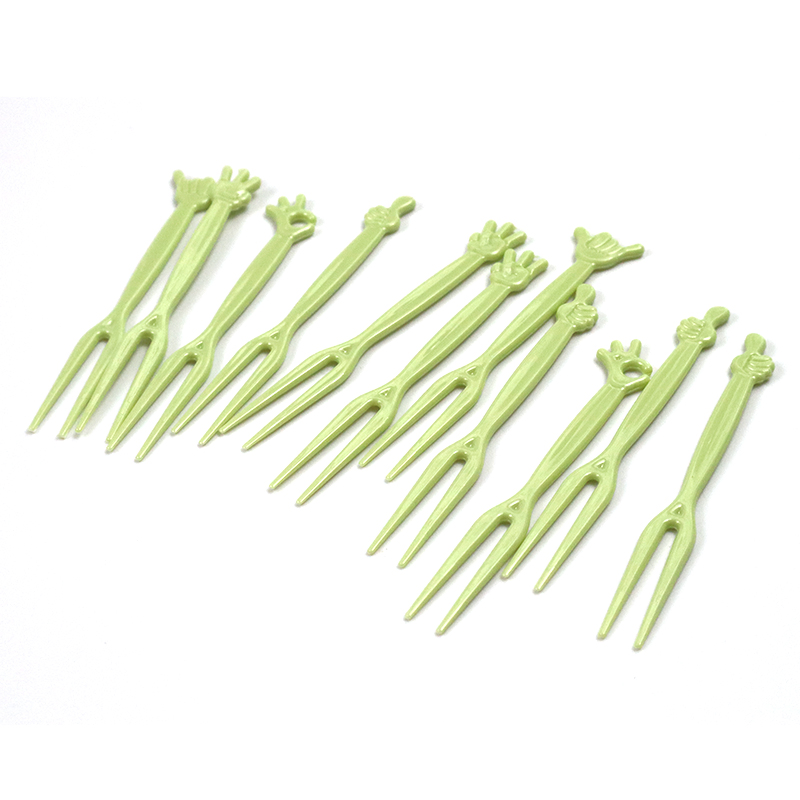 Green Color Disposable Plastic Tableware 83mm Length PS Plastic Fruit Fork Customizable Party Supply