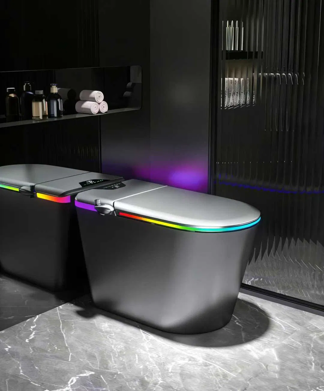 New Design Style Luxury Visible LED Light Metal Gray Floor Standing Bowl Ceramic Smart Toilets