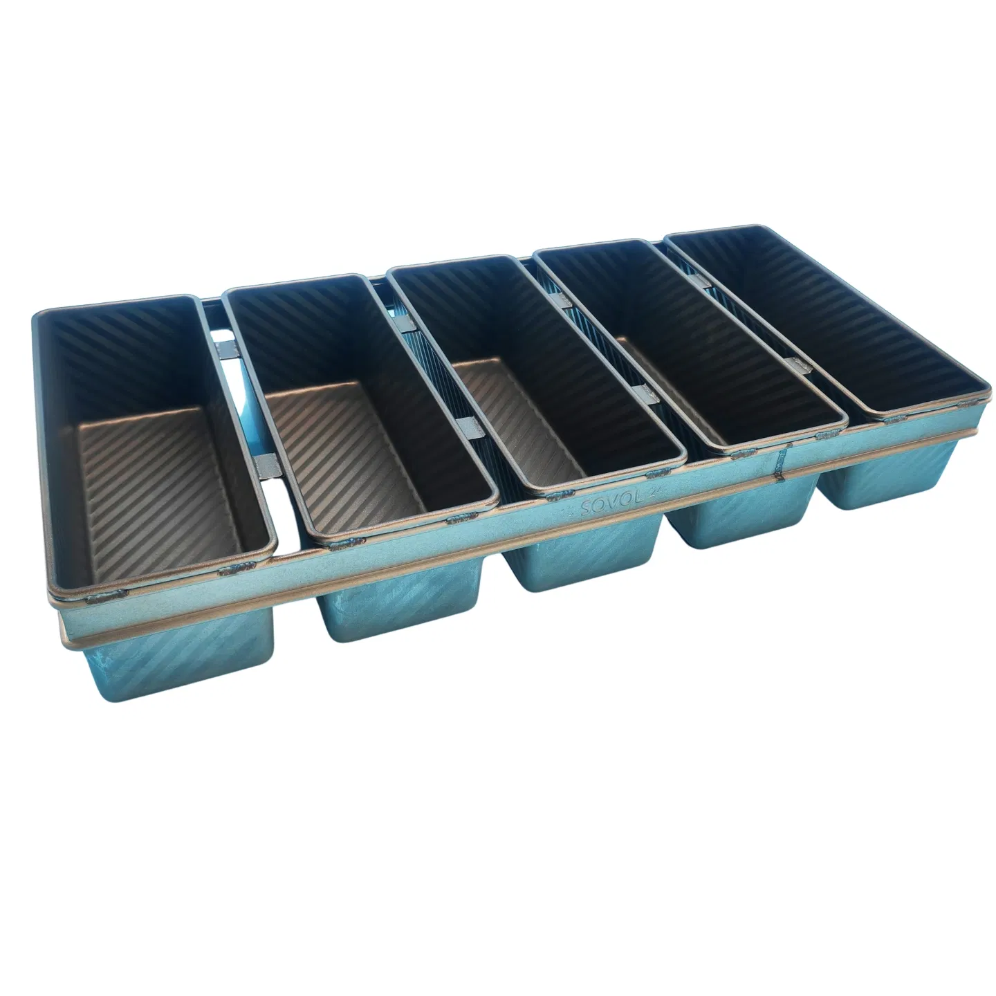 Factory ODM&OEM Industrial Use Aluminized Steel Non Sticking 5 Cavities Strap Loaf Pan Toast Bread Baking Oven Pan for Bakery Restaurant