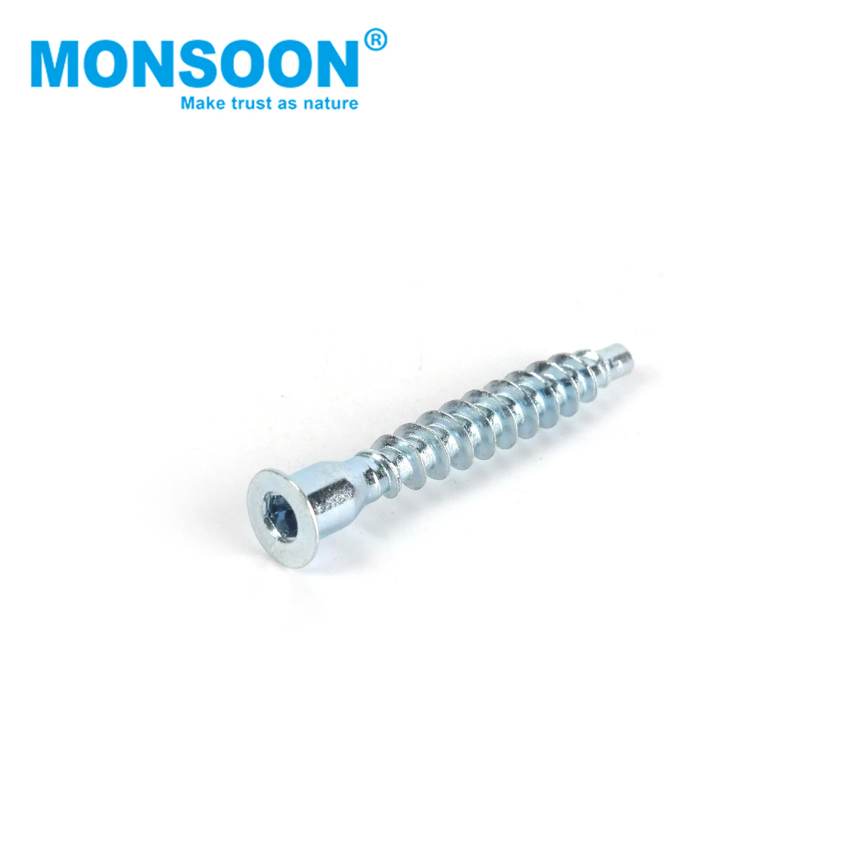 Kitchen Self Drilling/Tapping Countersunk Head Hex Socket Zinc Plated Fastener Carbon Steel Wood Furniture Confirmat Screw