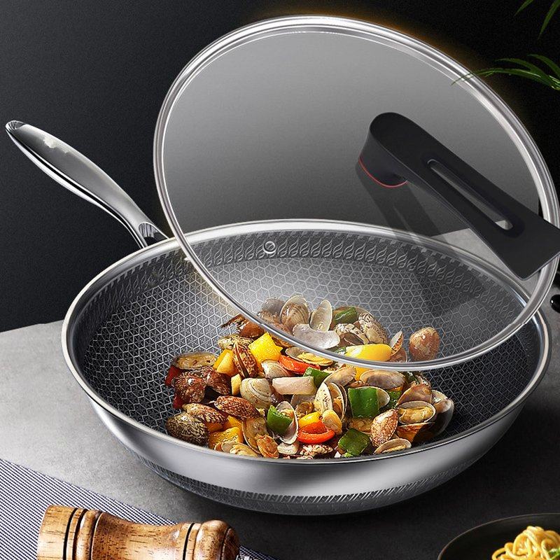 Вок из нержавеющей стали 316L с плоским дном 32/34/36 см