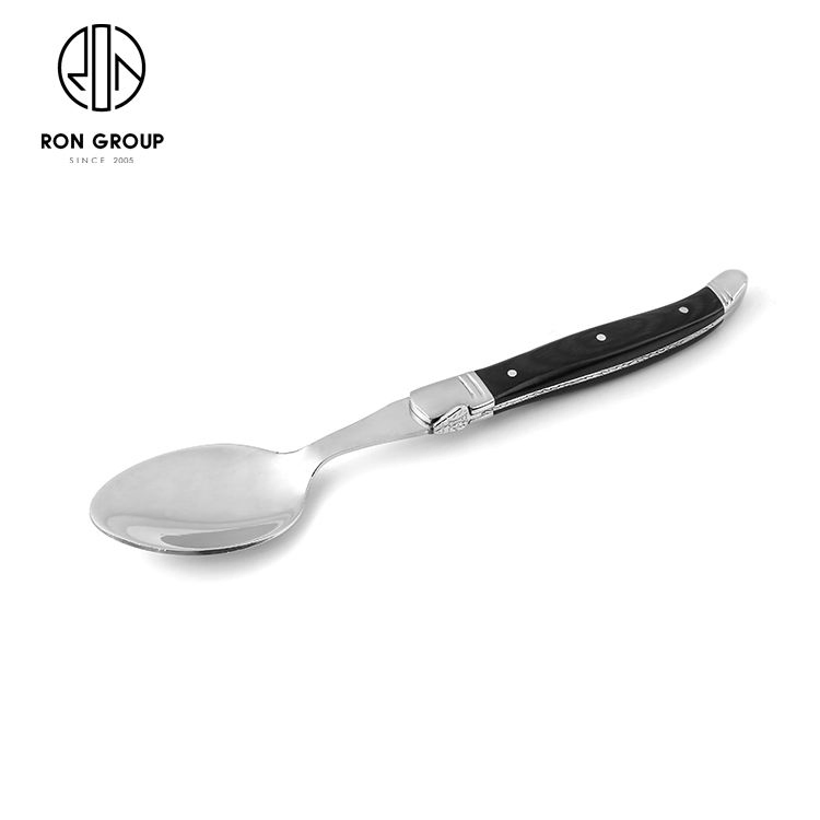 Modern Fast Food Restaurant Dinner Cutlery Wood Handle Stainless Steel Eco-Friendly Spoon Commercial Catering Flatware