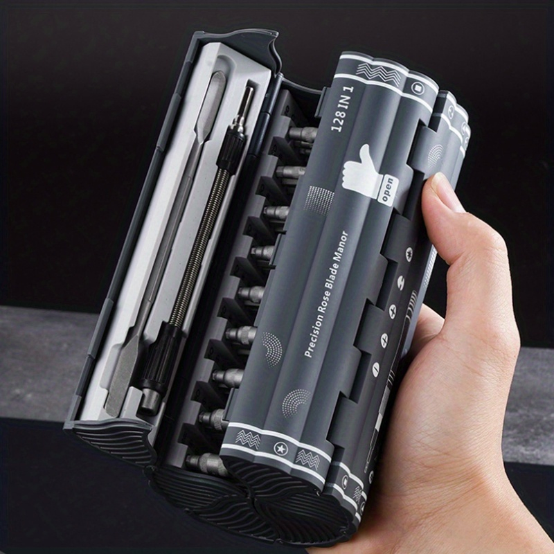 128 in 1 Professional Precision Screwdriver Set Multi-Tool with S2 Magnetic Screwdriver Bits Roll-up Cylinder Organizer