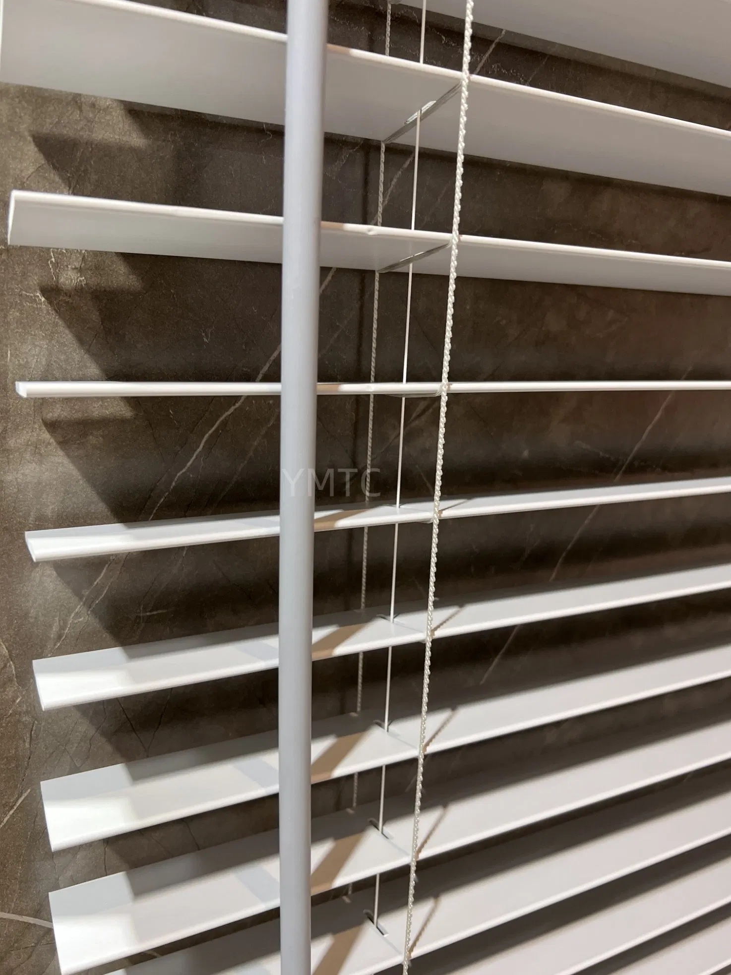 Custom 2" Cordless White Flat PVC Fauxwood Blinds with Wand Control