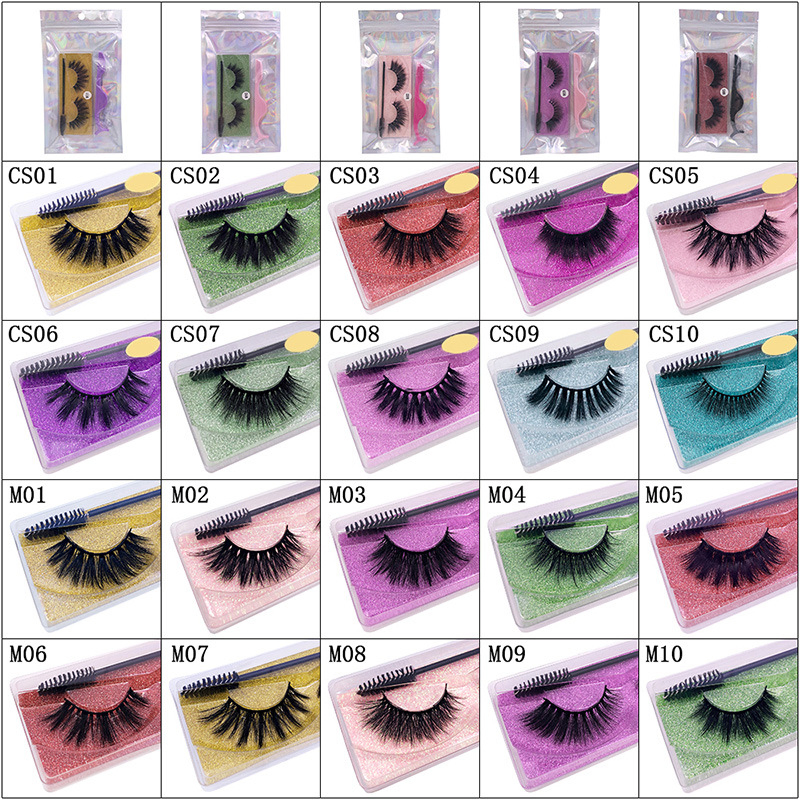Wholesale Faux Mink 3D False Eyelashes with Glitter Background