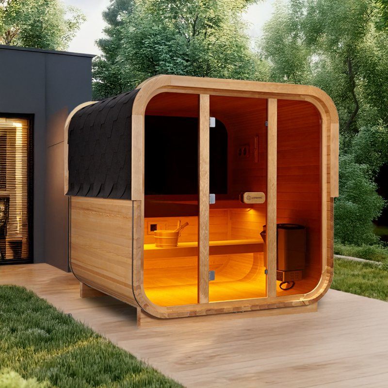 Люкс сауна из хемлока для 5-6 человек с закалённым стеклом