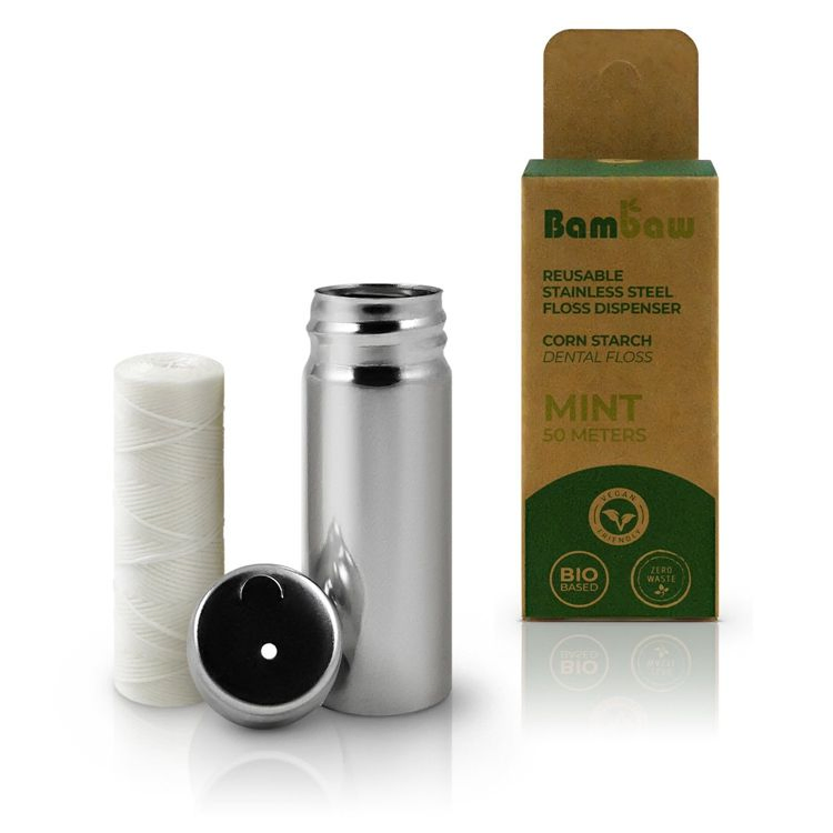 Plastic Free Corn Dental Floss in Reused Glass Bottle