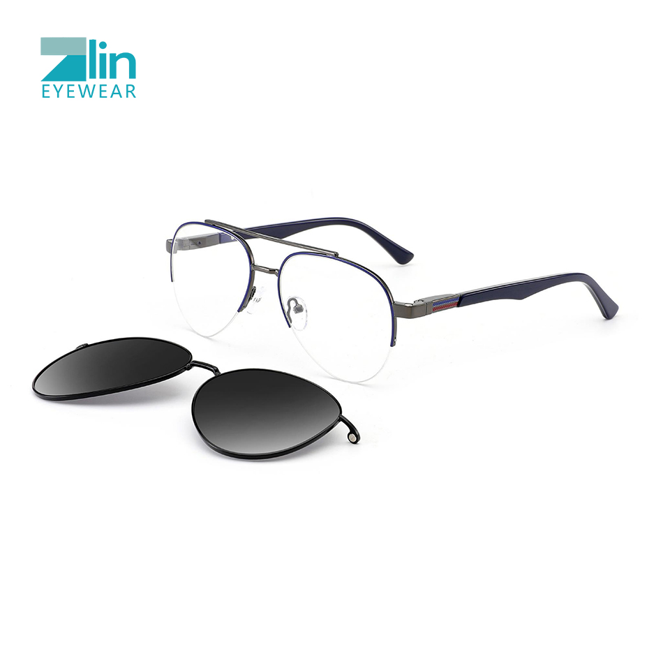 Zlin High Quality Men Metal Clip on Eyeglasses Optical Frames Magnetic Glasses