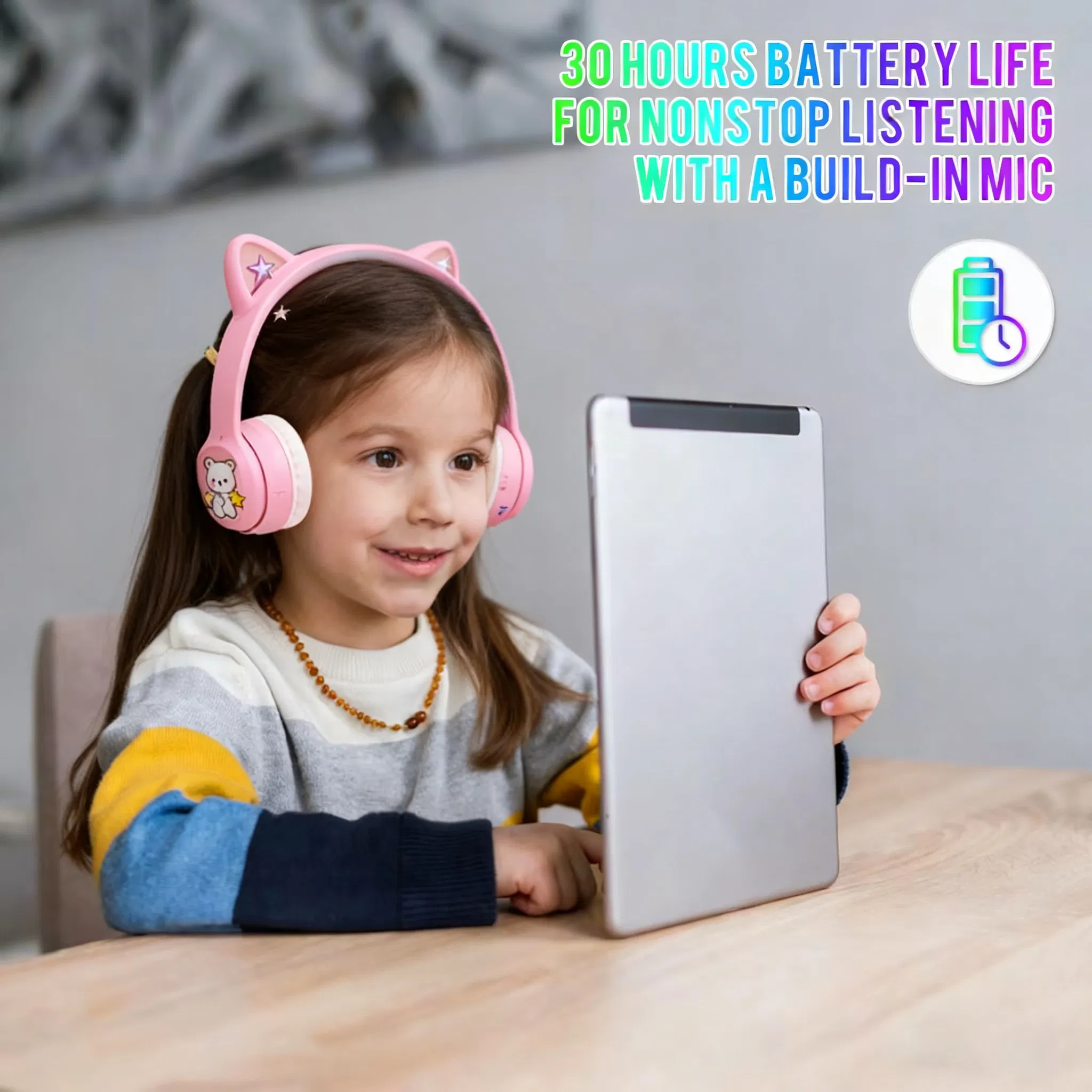 Stylish Wireless Headphones for Kids with Volume Control and Mic