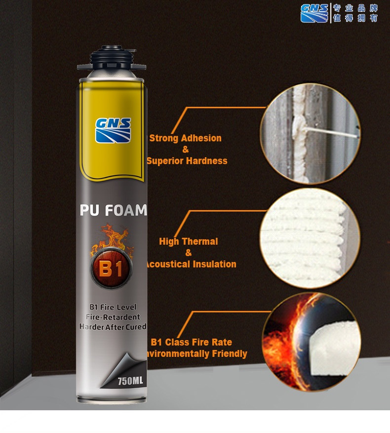 B1 Class Fire Retardant Fireproof Foam Spray PU Foam for Doors and Windows Insulation