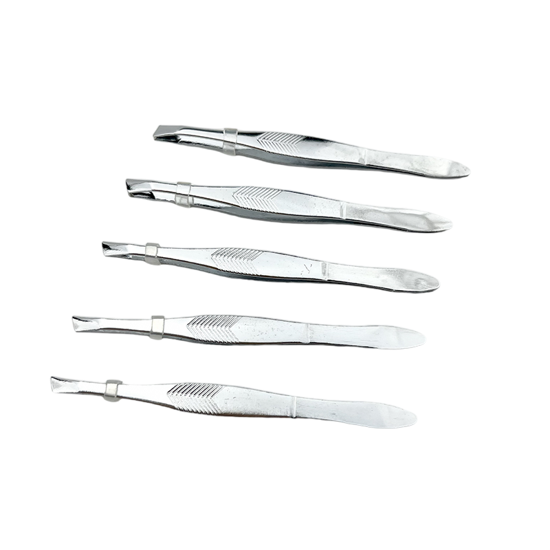 Beauty Makeup Tool Silver Flat Slanted Stainless Steel Eyebrow Tweezer