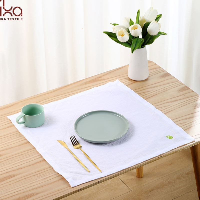 Woven Beverage Logo Color Party Decoration Embroidery Custom Printed Lunch Personalized Dinner Linen Napkins with Hemstitch