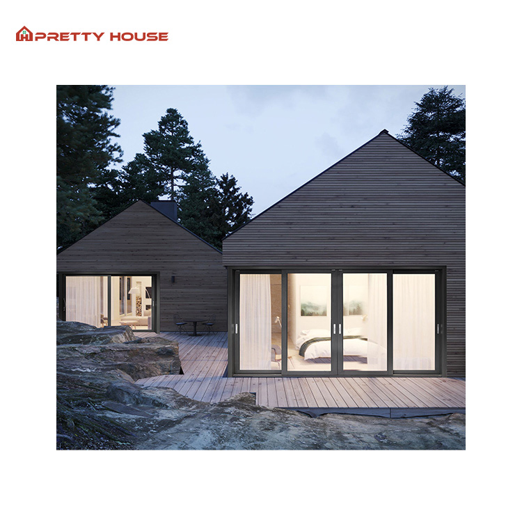 Black Color Patio Door Triple Rail Glass Sliding Door for Home Kitchen