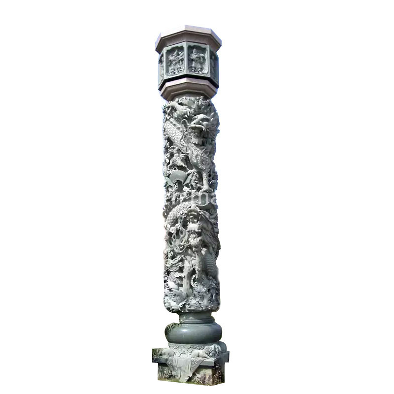 Hand Carved Chinese Style Marble Column with Dragon Relief