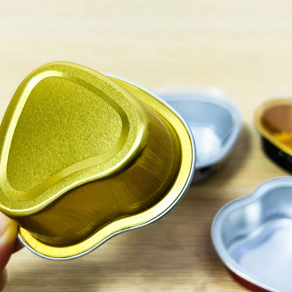 Heart Shape Baking Dish Pans Logo Disposable Dessert Boxes Color Pudding with Lid Pan Cakes Aluminum Foil Baking Cups