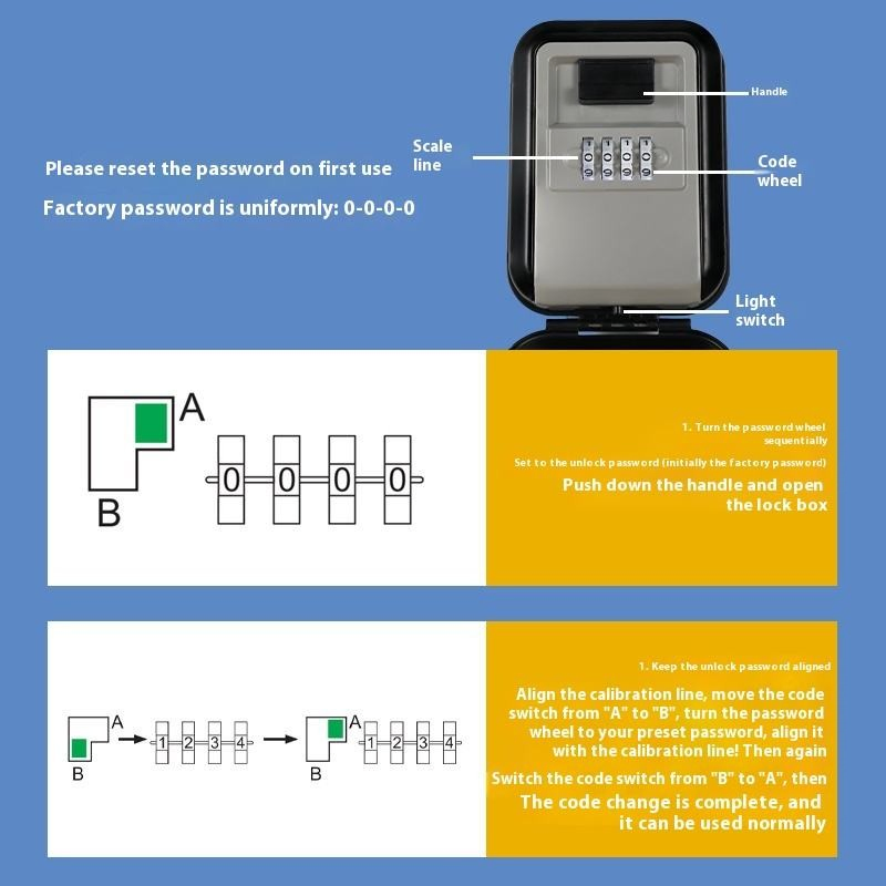 Waterproof Wall Mounted Password 4 Digit Safe Key Storage Lock Box with Light