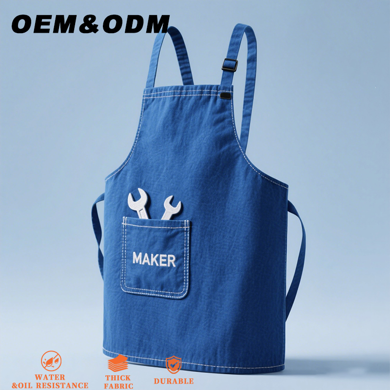 Denim Durable Stitching Large Pocket Work Apron for Barista and Workshop