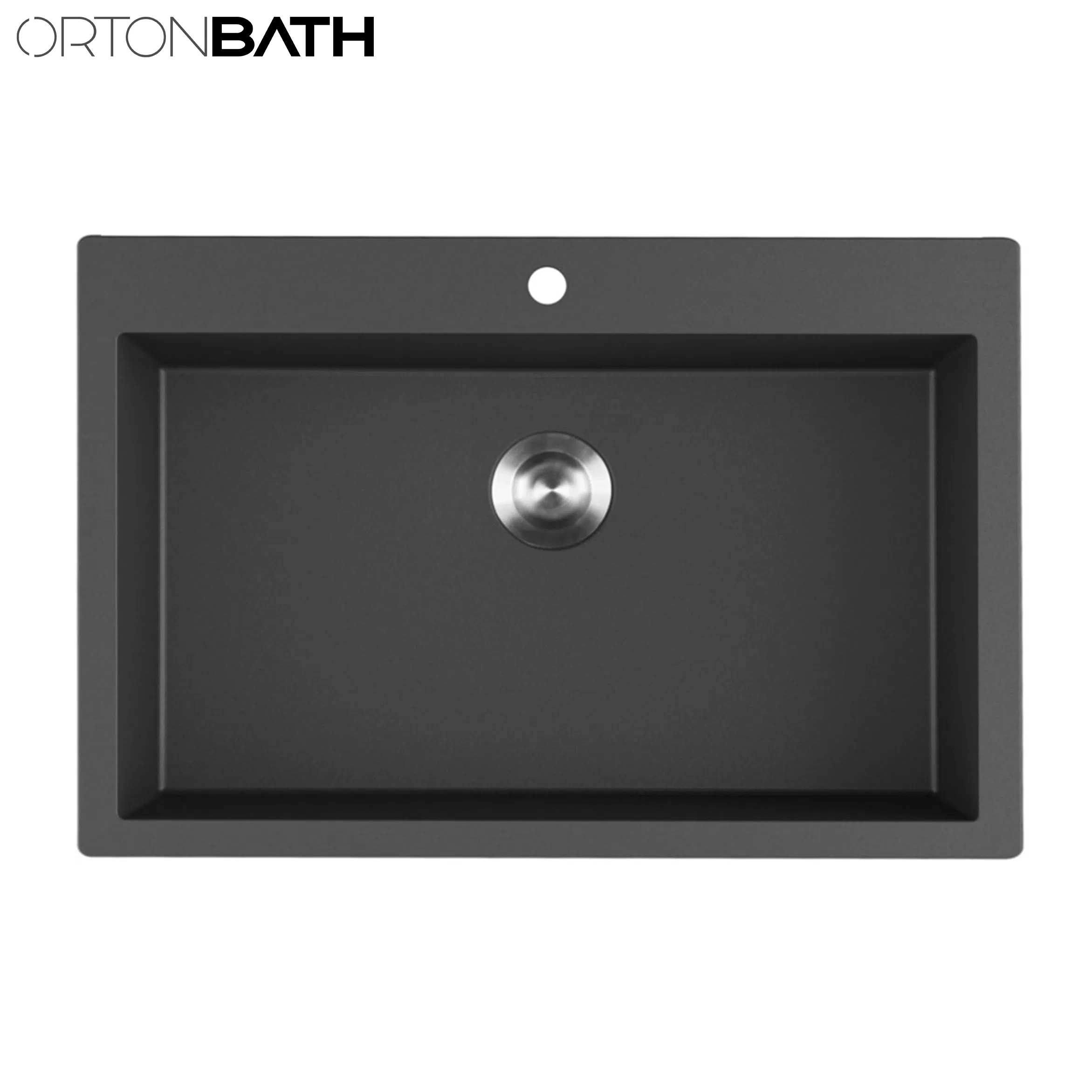Ortonbath Rectangular Top Mount Single Bowl Black Silvery Granite Composite Kitchen Sink & Waste Kit With1 Tap Hole