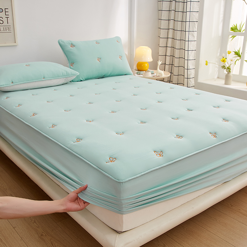 2025 New Washed Cotton Embroidery Quilted Fitted Sheet Bed Cover Home Mattress Cover