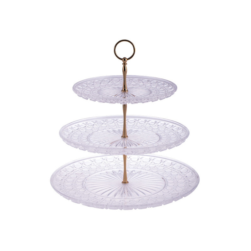 3 Layers Clear Embossed Decorative Wedding Party Plastic Fruit Tray Cake Plate