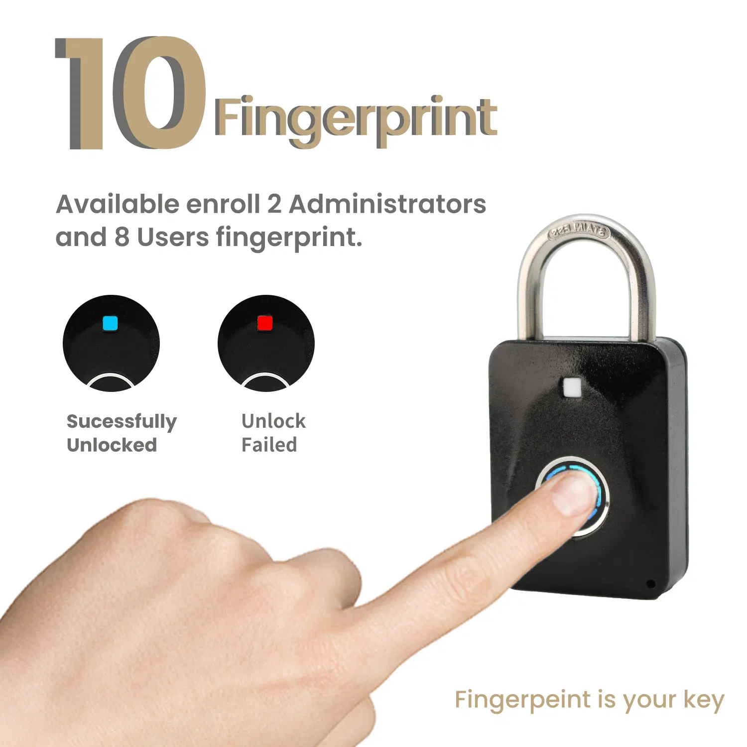 35mm Fingerprint Padlock Smart Lock with USB Charging for Bags Luggage Suitcases Locker