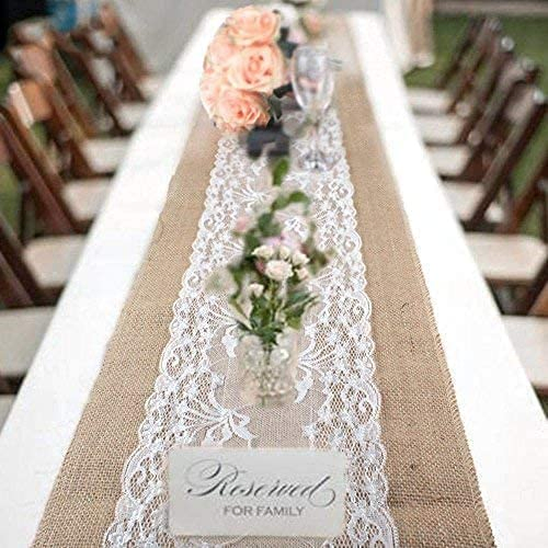 12 Inch Width Natural Burlap Lace Jute Table Runner for Wedding