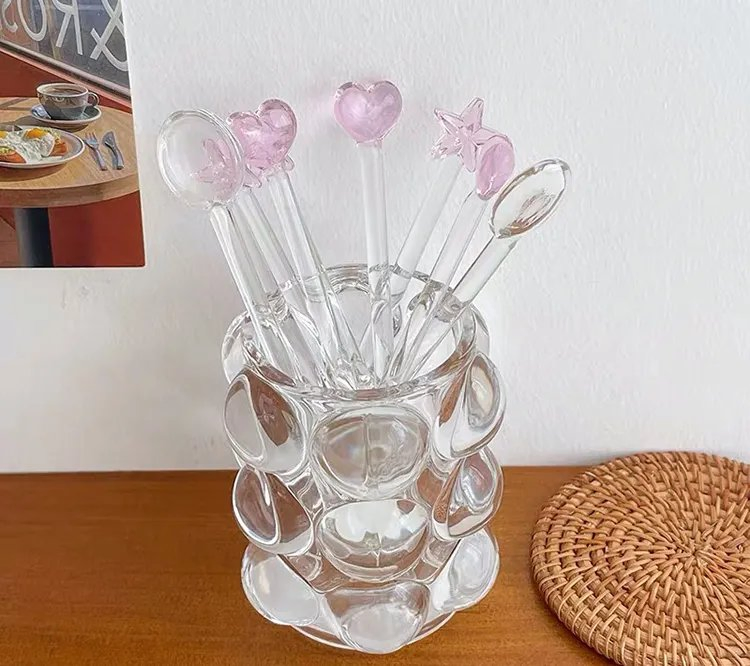 Household Colored Borosilicate Glass Bar Stirrer Dinking Stirrer Glass Cocktail Stirring Rod Coffee Stirrer for Stirring Juice