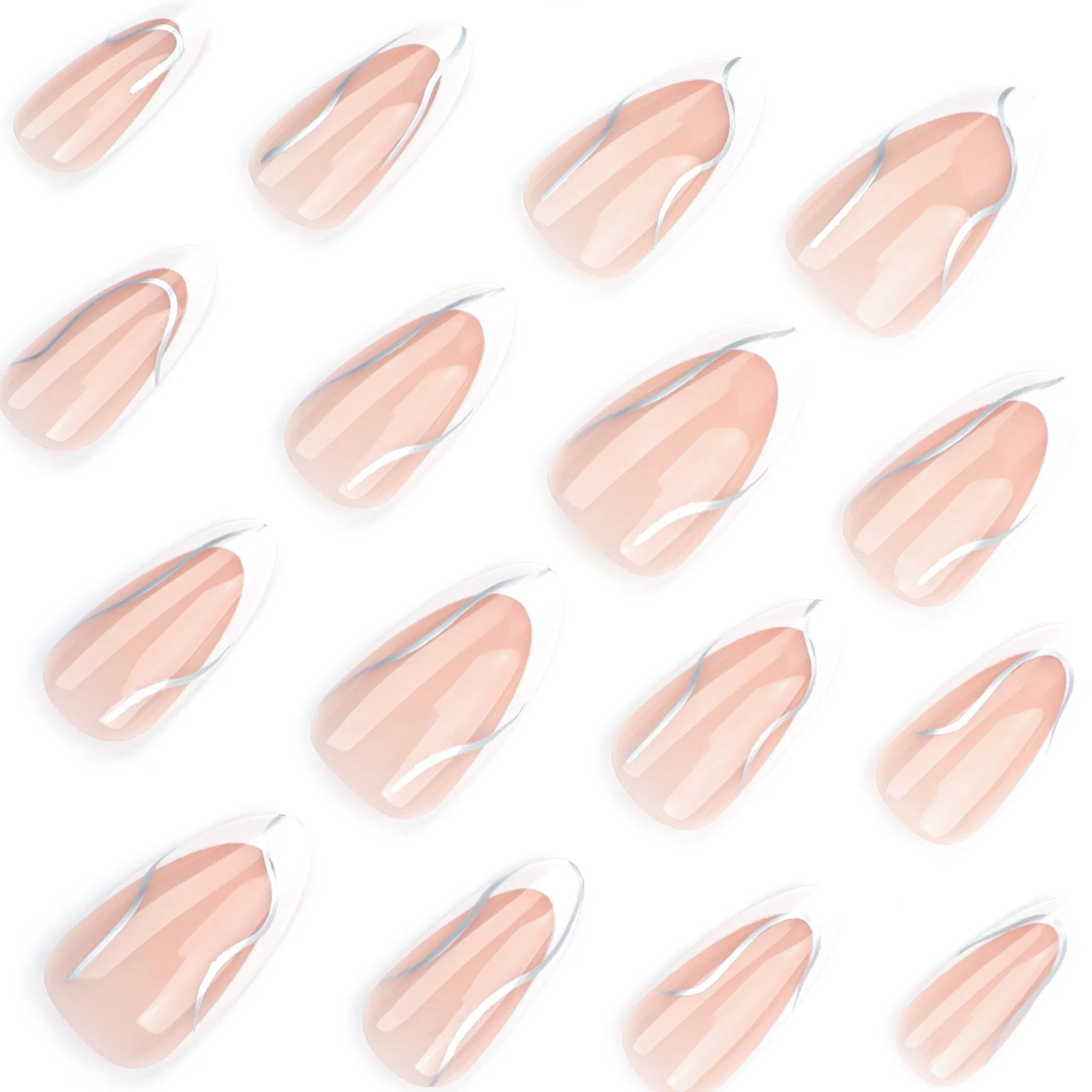 Wholesale Simple Printed French Almond False Finger Nails 5mins Wearable Nails