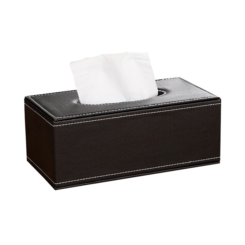 Luxury Design Soft PU Leather Black Napkin Holder Tissue Box