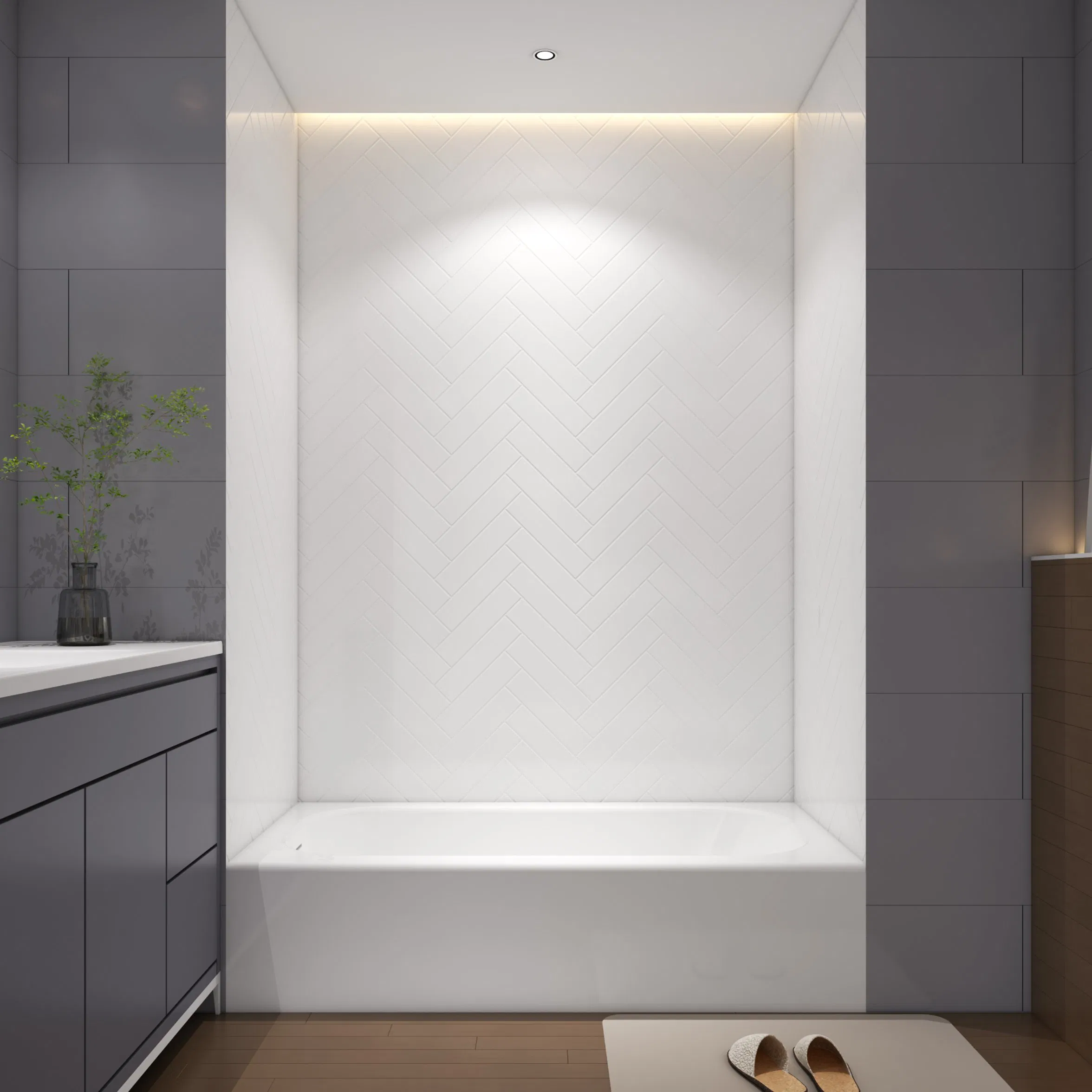 Customized Shower Wall Panel Easy Installation Cultured Marble Tub Surrounds