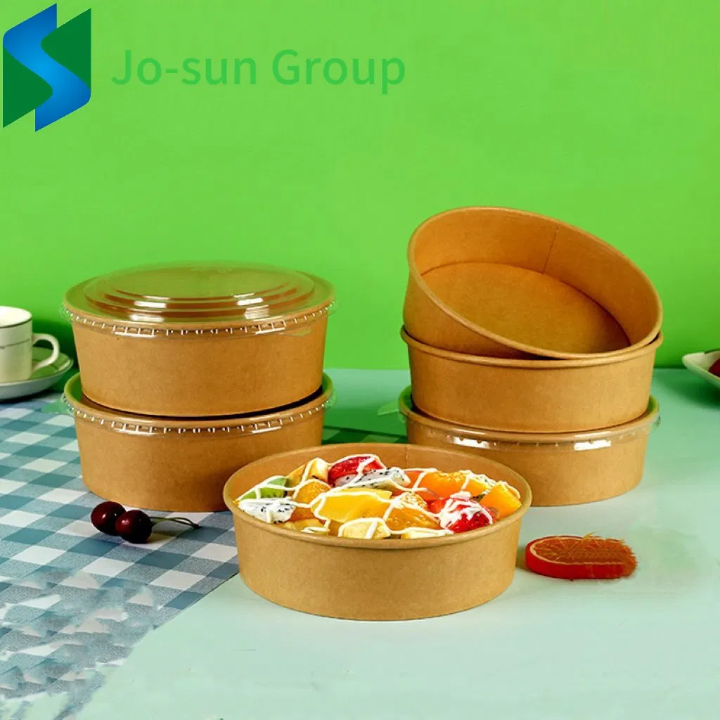 Biodegradable Disposable Customized Printed Fast Food Kraft Paper Salad Bowl with Lid
