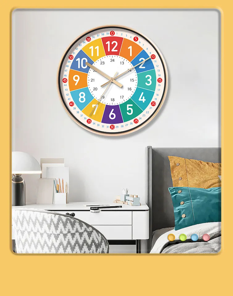 Children's Teaching Early Educational Wall Clocks for Study Silent Kids Learning Clock for Living Room