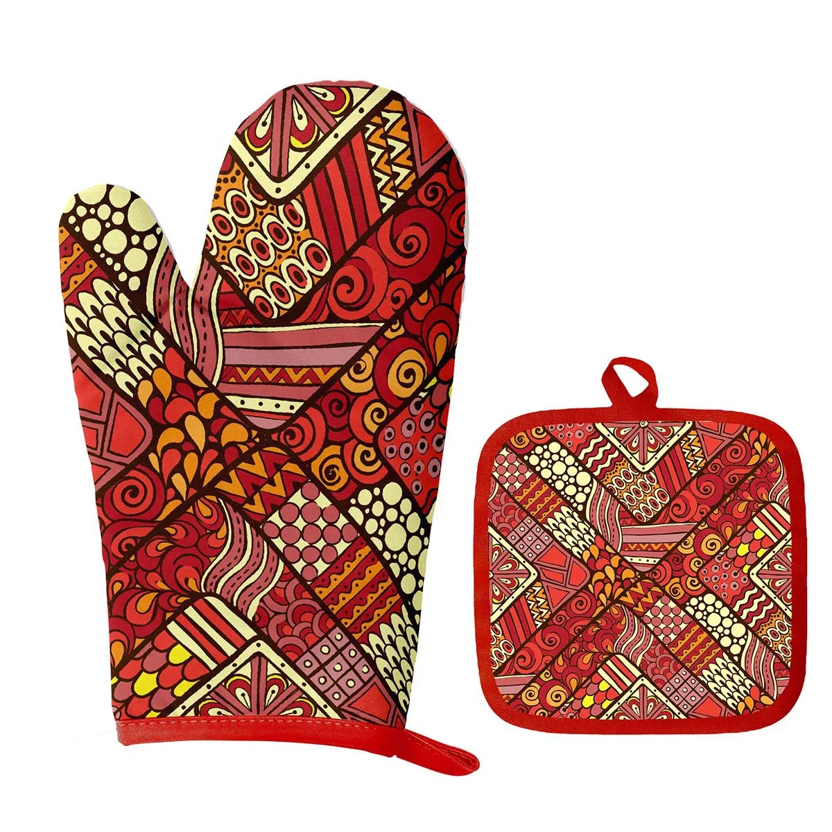Oven Glove Set, Auxiliary Mat, Microwave Heat Insulation and Heat Protection Gloves Set