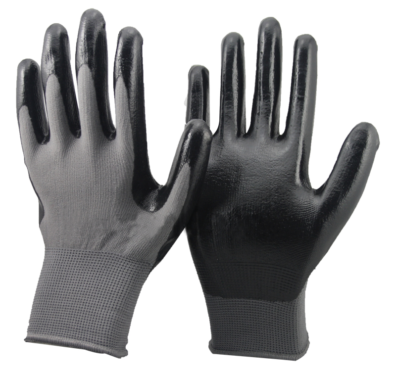 Nmsafety Polyester Palm Coated Grey Nitrile China Safety Work Gloves