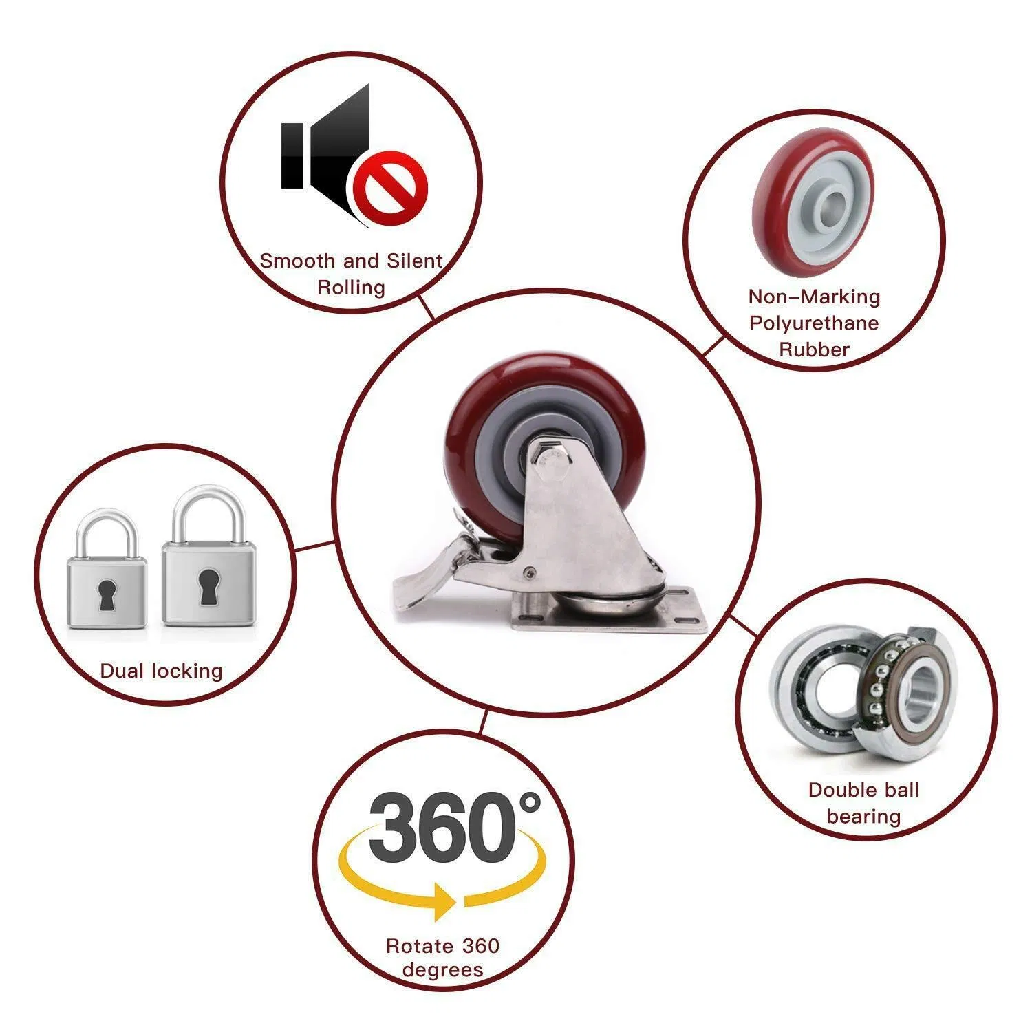 Super Load-Bearing/Lockable Polyurethane 360-Degree Steering Casters/Directional Wheels