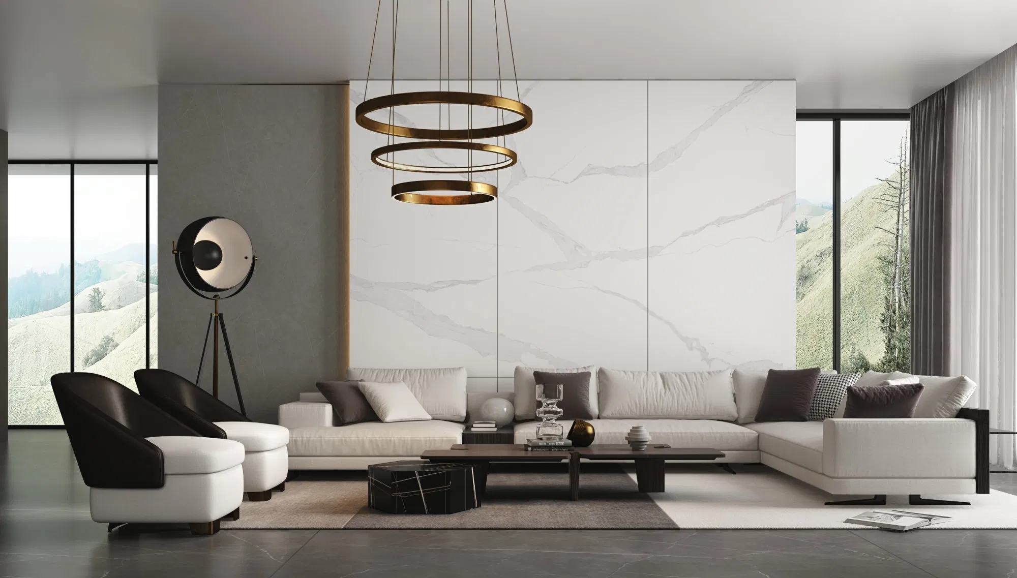 Artificial Stone 1200*2400*9 Interior Wall Glossy Glaze Sintered Stone Slab for Rest Area and TV Background