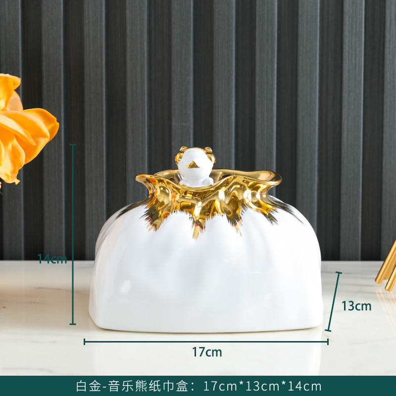 Music Bear Desktop Ceramic Car Table Napkin Holders Luxury Tissue Box
