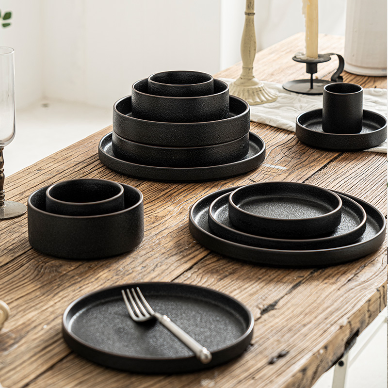 Round Stackable Restaurant Hotel Black Ceramic 4/6 Inch Salad Rice Soup Bowl