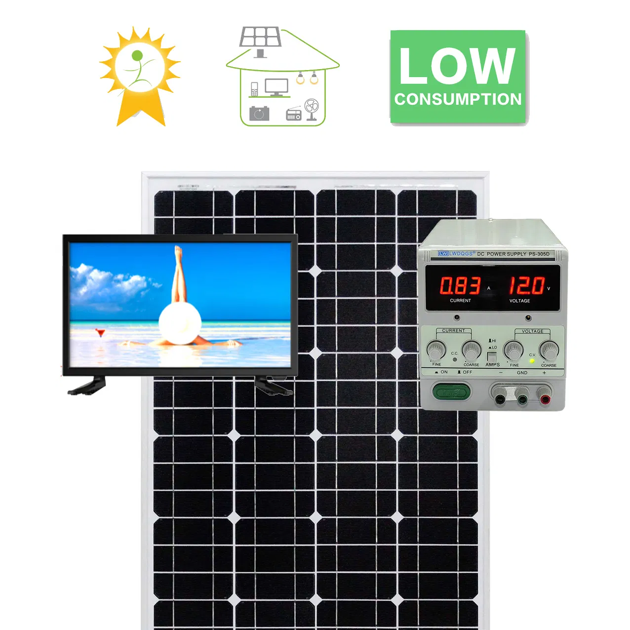 Солнечный телевизор 12V/220V с адаптером, 15-32 дюйма