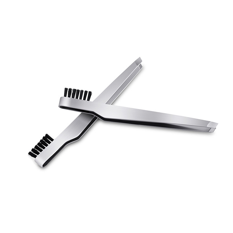 Wholesale Custom Private Label Stainless Steel Eyebrow Brow Hair Slant Tweezers with Brush