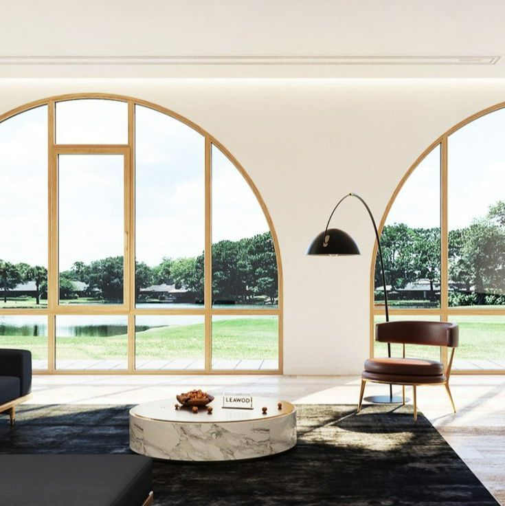 Triple Tempered Glass Wood and Aluminum Impact Windows for Home Shop Design