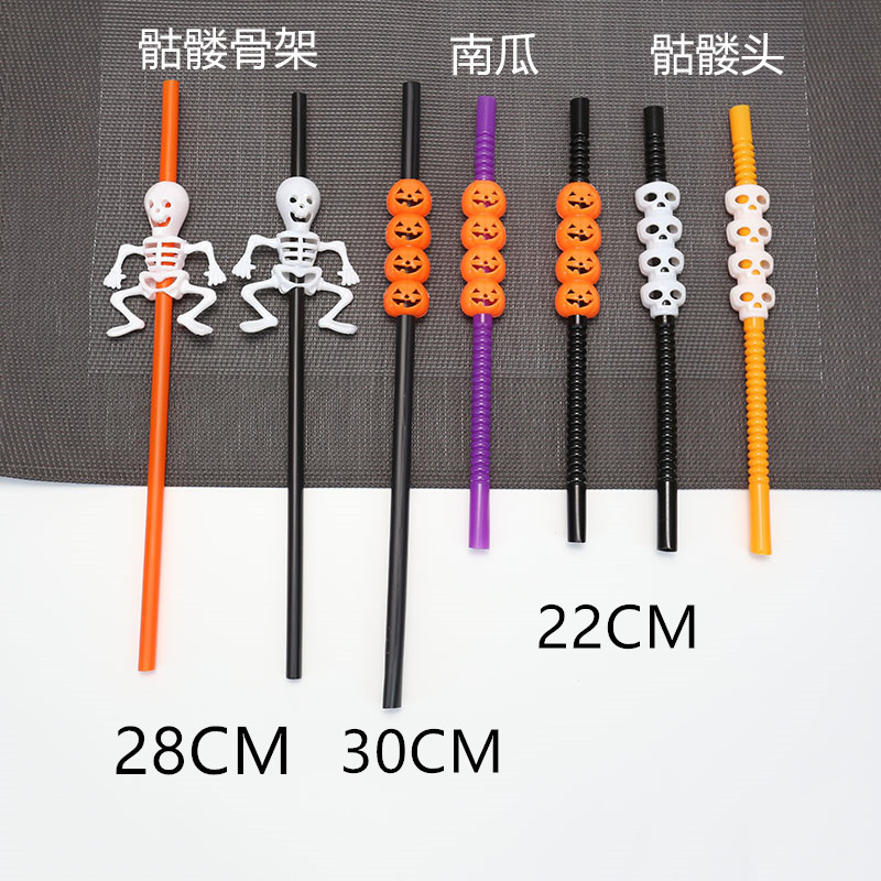 High Quality Eco-Friendly Personalized Party Decorated Funny Plastic Straws Skeleton Pumpkin Drinking Straw