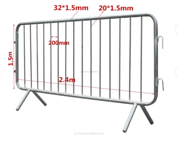 6FT Removable Crowder Barrier Temporary Fence 3D Iron Road Safety Barrier Waterproof Road Traffic Crowd Control Barrier Steel Fence