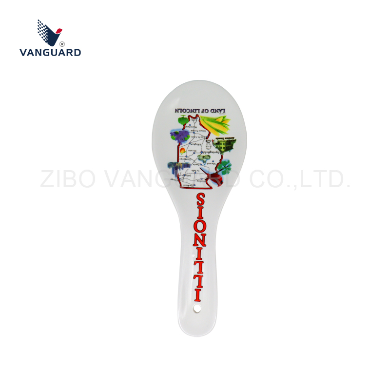 Factory White Dinner Spoon OEM Ceramic Soup Spoon with Decal Printing