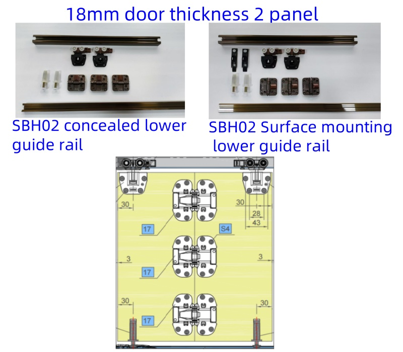 Partition Hidden Sliding Folding Door Hardware System Fitting Kit with Spring Hinge Track Rail for Bifold Wooden Wardrobe Door
